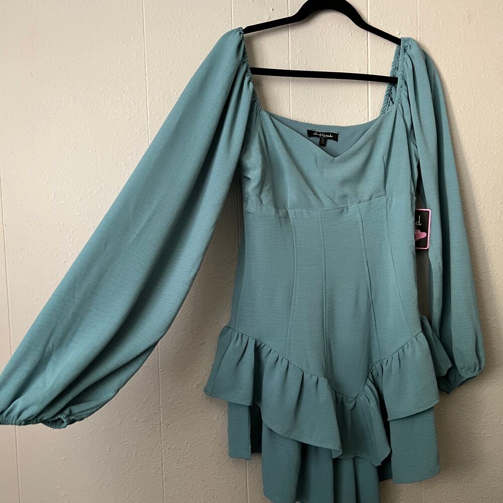 Mixed Threads Puff Sleeve Basque Mini Dress Womens Large Party Cocktail Event - Picture 6 of 13